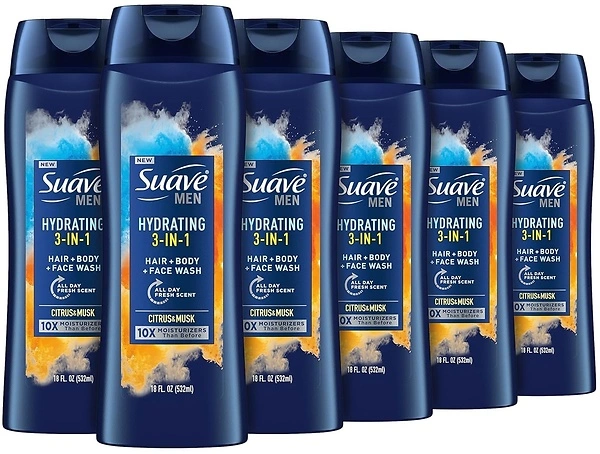 Suave Men 3-in-1 Wash, Citrus & Musk, 18 Oz, Pack of 6