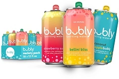 bubly Sparkling Water, 3 Flavor Variety Pack (Bellini, Strawberry, Coconut), 18 Cans