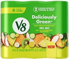 V8 Deliciously Green 100 Fruit and Vegetable Juice, 8 fl oz Can (6 Pack)