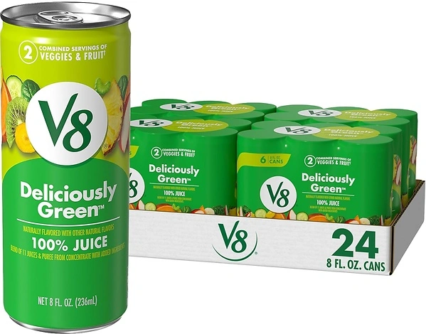 V8 Deliciously Green 100 Fruit and Vegetable Juice, 8 fl oz Can (6 Pack) (Case of 4)