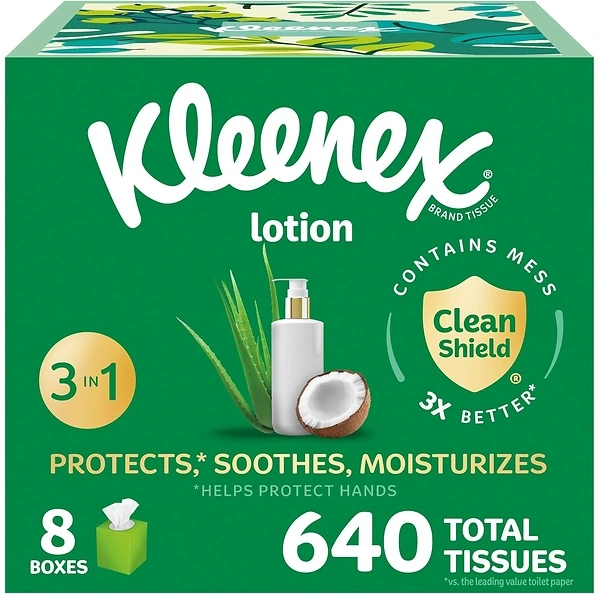 Kleenex Lotion Facial Tissues with Coconut Oil, 8 Cube Boxes, 80 Tissues Each