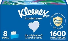 Kleenex Trusted Care Facial Tissues, 8 Flat Boxes, 200 Tissues per Box, 2-Ply