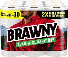 Brawny Tear-A-Square Paper Towels, 12 Family Rolls, 30 Regular Rolls, 3 Sizes