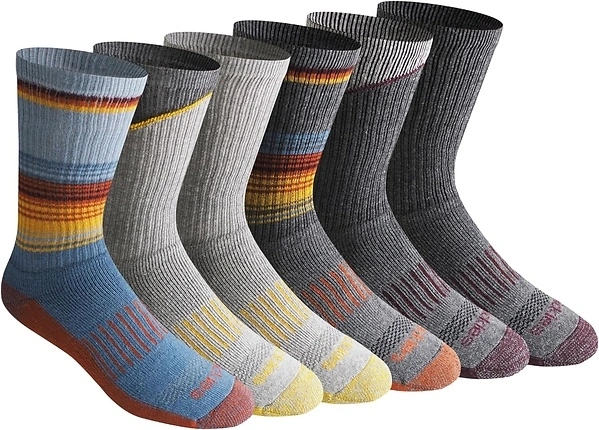 Dickies Men's Dri-Tech Original Moisture Control Crew Socks, Blue Assort, 6 Pairs