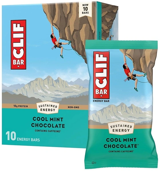 CLIF BAR - Cool Mint Chocolate with Caffeine, Energy Bars, 10 Pack