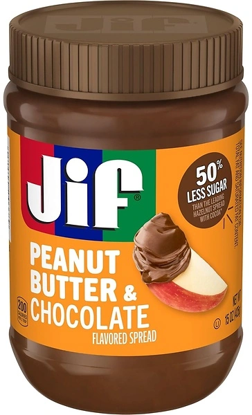 Jif Peanut Butter & Chocolate, 15 Ounce, Less Sugar, Pack of 12