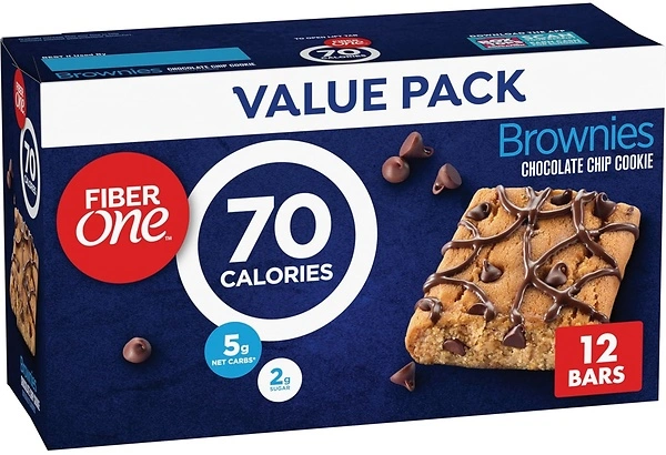 Fiber One 70 Calorie Brownies, Chocolate Chip Cookie, 2g Sugar, 12 Count
