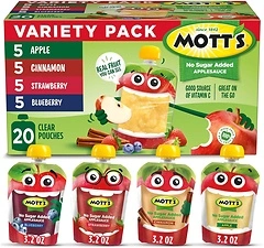 Mott's No Sugar Added Applesauce Variety Pack, 20 Pouches, 4 Flavors