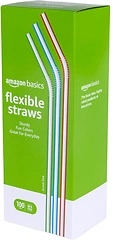 Amazon Basics Disposable Striped Plastic Flex Straws, 7.5", 100 Count