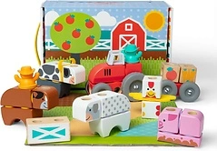 Melissa & Doug Blockables Farm Snap and Play, Connectable Wooden Blocks, 56 Pcs