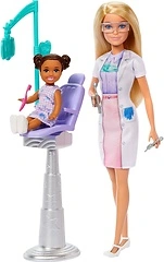 Barbie Dentist Doll with Blonde Hair, Blue Dress, Lab Coat & Accessories