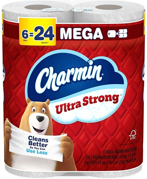 Charmin Ultra Strong Toilet Paper 6 Mega Rolls, 220 Sheets Per Roll