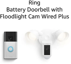 Ring Battery Doorbell with Ring Floodlight Cam Wired Plus (White)