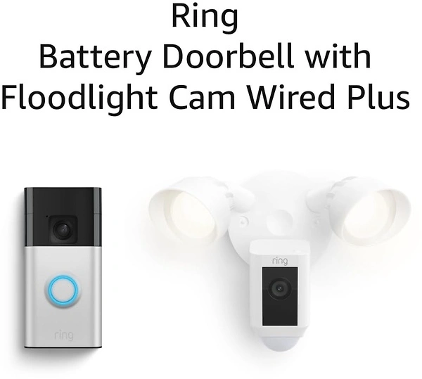 Ring Battery Doorbell with Ring Floodlight Cam Wired Plus (White)