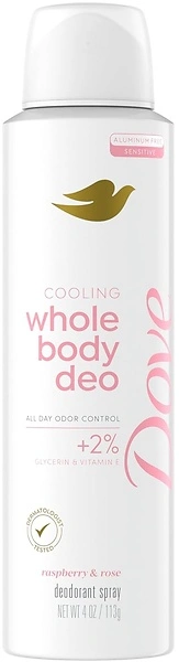 Dove Whole Body Deodorant Cooling Spray Raspberry & Rose Aluminum Free 4oz
