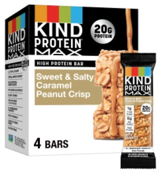 KIND Protein MAX Snack Bars, Sweet & Salty Caramel Peanut Crisp, 20g Protein, 4 Count