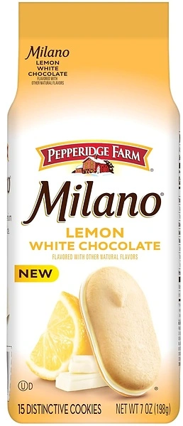 Pepperidge Farm Milano White Chocolate Lemon Flavored Cookies, 7 Oz Bag