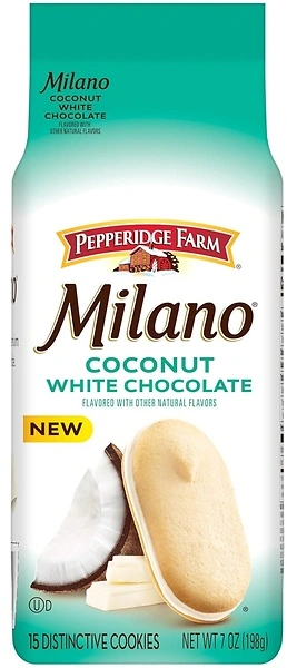 Pepperidge Farm Milano White Chocolate Coconut Flavored Cookies, 7 Oz Bag