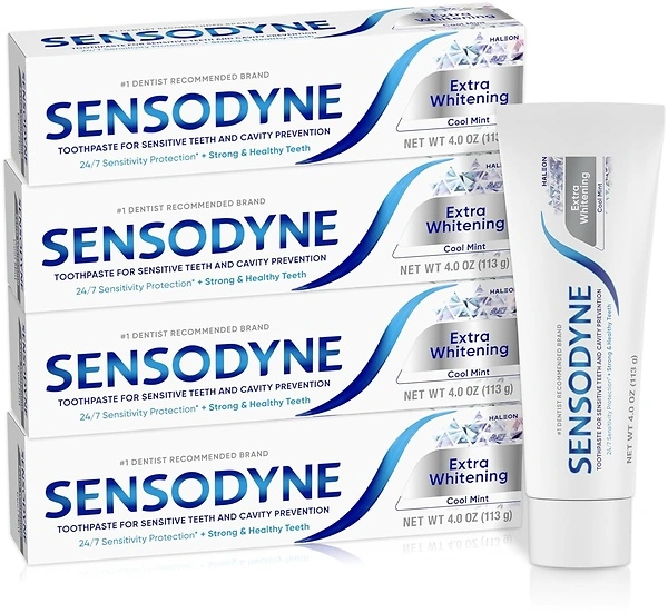 Sensodyne Extra Whitening Sensitive Teeth Toothpaste, Cool Mint, 4 Ounces, 4 Pack
