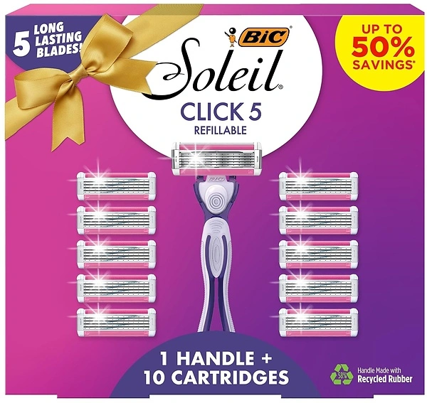 BIC Soleil Click 5 Women's 5 Blade Razor, 1 Handle, 10 Cartridges, 11-Piece Gift Set
