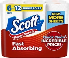 Scott Paper Towels, Choose-A-Sheet, 6 Double Rolls (108 Sheets Per Roll)