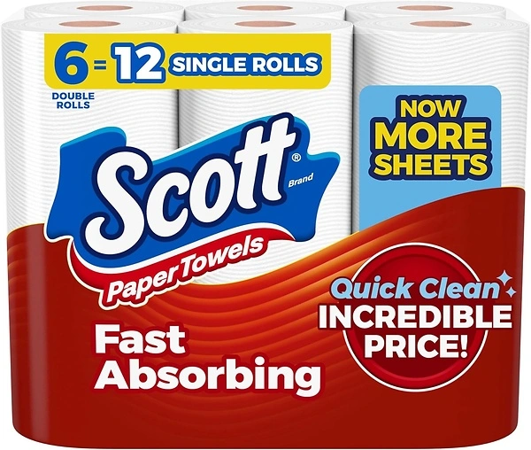Scott Paper Towels, Choose-A-Sheet, 6 Double Rolls (108 Sheets Per Roll)