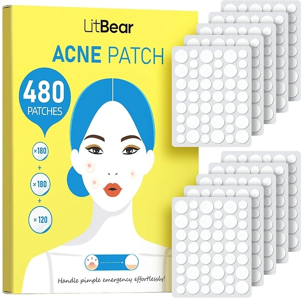 LitBear Pimple Patch Bulk, 480 Patches, 3 Size Hydrocolloid Acne Patches