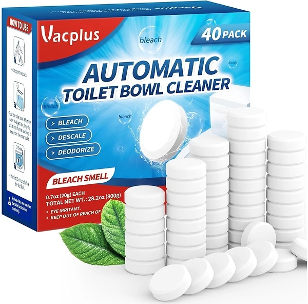 Vacplus Toilet Bowl Cleaner Tablets, 40 Pack, Automatic Cleaners with Bleach