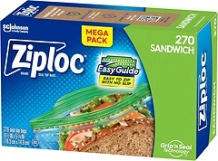 Ziploc Sandwich and Snack Bags with EasyGuide Texture, 270 Bags Total