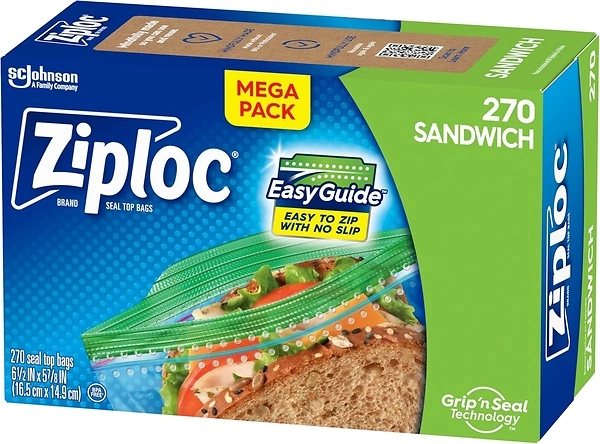 Ziploc Sandwich and Snack Bags with EasyGuide Texture, 270 Bags Total