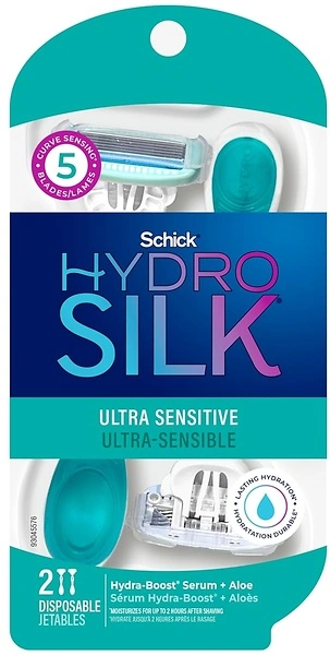 Schick Hydro Silk Sensitive Women's Disposable Razors, 2 Count, 5-Blade