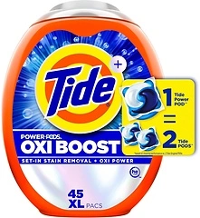 Tide Oxi Boost Power PODS Laundry Detergent Pods, 45 Count, Stain Remover