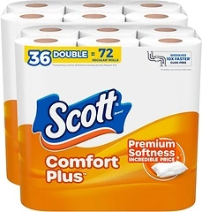 Scott ComfortPlus Toilet Paper, 36 Double Rolls, 231 Sheets per Roll, 1-Ply
