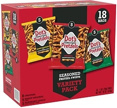 Dot's Pretzels Variety Pack, Original, Honey Mustard, Parmesan Garlic, 18 Count