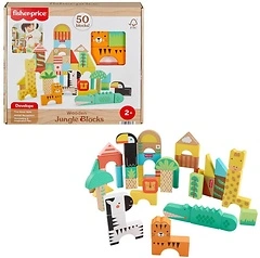 Fisher-Price Wood Toddler Toy Jungle Blocks, 50-Piece Building Set for Ages 2+