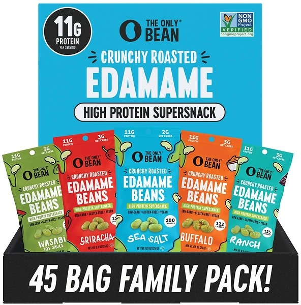 The Only Bean High Protein Snacks, Edamame Beans, Variety Pack, 0.9oz, 45 Count