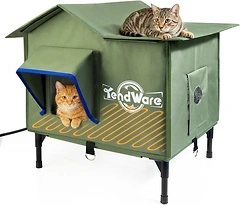 TENDWARE Outdoor Heated Cat House, Elevated Base, Weatherproof Shelter for Strays