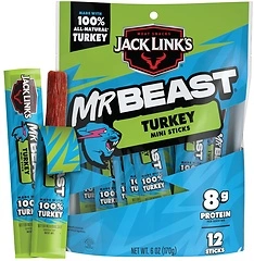 Jack Link's x MrBeast Turkey Mini Sticks, 8g Protein, Zero Sugar, 12 Count