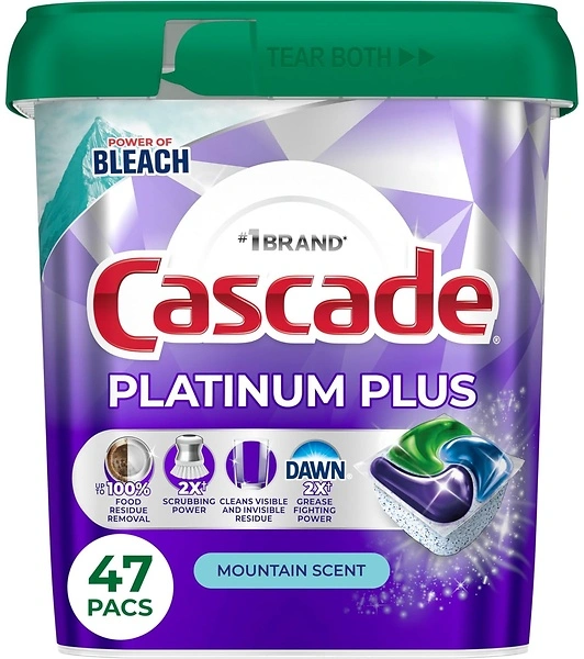 Cascade Platinum Plus Dishwasher Pods, Mountain, 47 Count