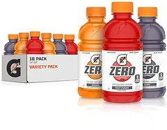 Gatorade G Zero Sports Drink Variety Pack, Fruit Punch, Orange, Grape, 18 Count
