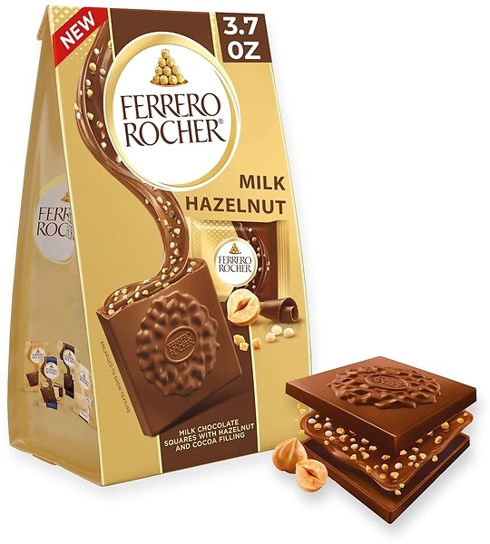 Ferrero Rocher Premium Milk Chocolate Squares, Hazelnut & Cocoa Filling, 3.7 oz