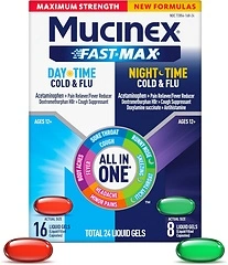 Mucinex Fast-Max Maximum Strength Day & Night Cold and Flu Medicine, 24 Count