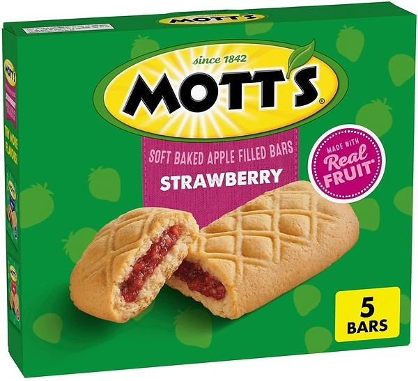 Mott's Soft Baked Apple Filled Bars, Strawberry Flavor Snacks, 5 Ct, 6.55 oz