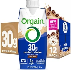 Orgain High Protein Shake, Cafe Latte, 30g Protein, 12 Pack, 11 Fl Oz
