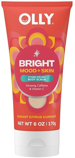 OLLY Bright Body Scrub with Ginseng, Caffeine & Vitamin C, 6 oz