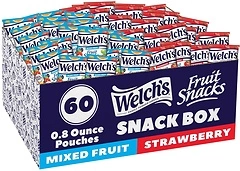 Welch's Fruit Snacks, Mixed Fruit & Strawberry Snack Box, 60 Pack, 0.8oz Each