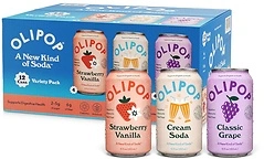OLIPOP Prebiotic Soda Pop, 3 Flavor Variety Pack, 12oz (12 Cans)