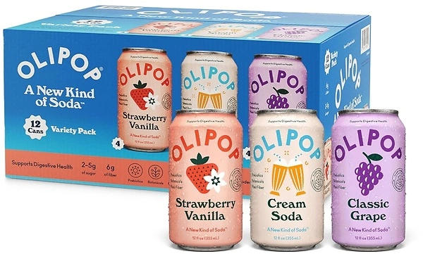 OLIPOP Prebiotic Soda Pop, 3 Flavor Variety Pack, 12oz (12 Cans)